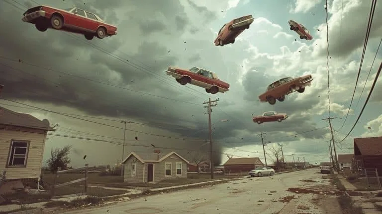 Incroyable ! Comment une tornade a déplacé des voitures neuves sur une quinzaine de mètres, vous n'allez pas en croire vos yeux !